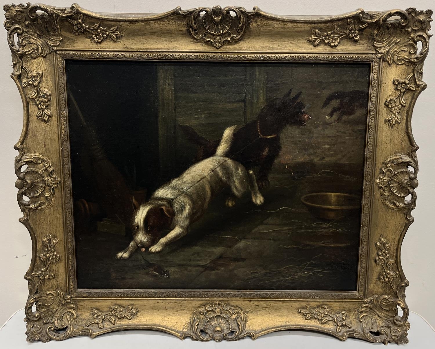 Charles Dudley | ; Terriers ratting in a barn interior, | MutualArt
