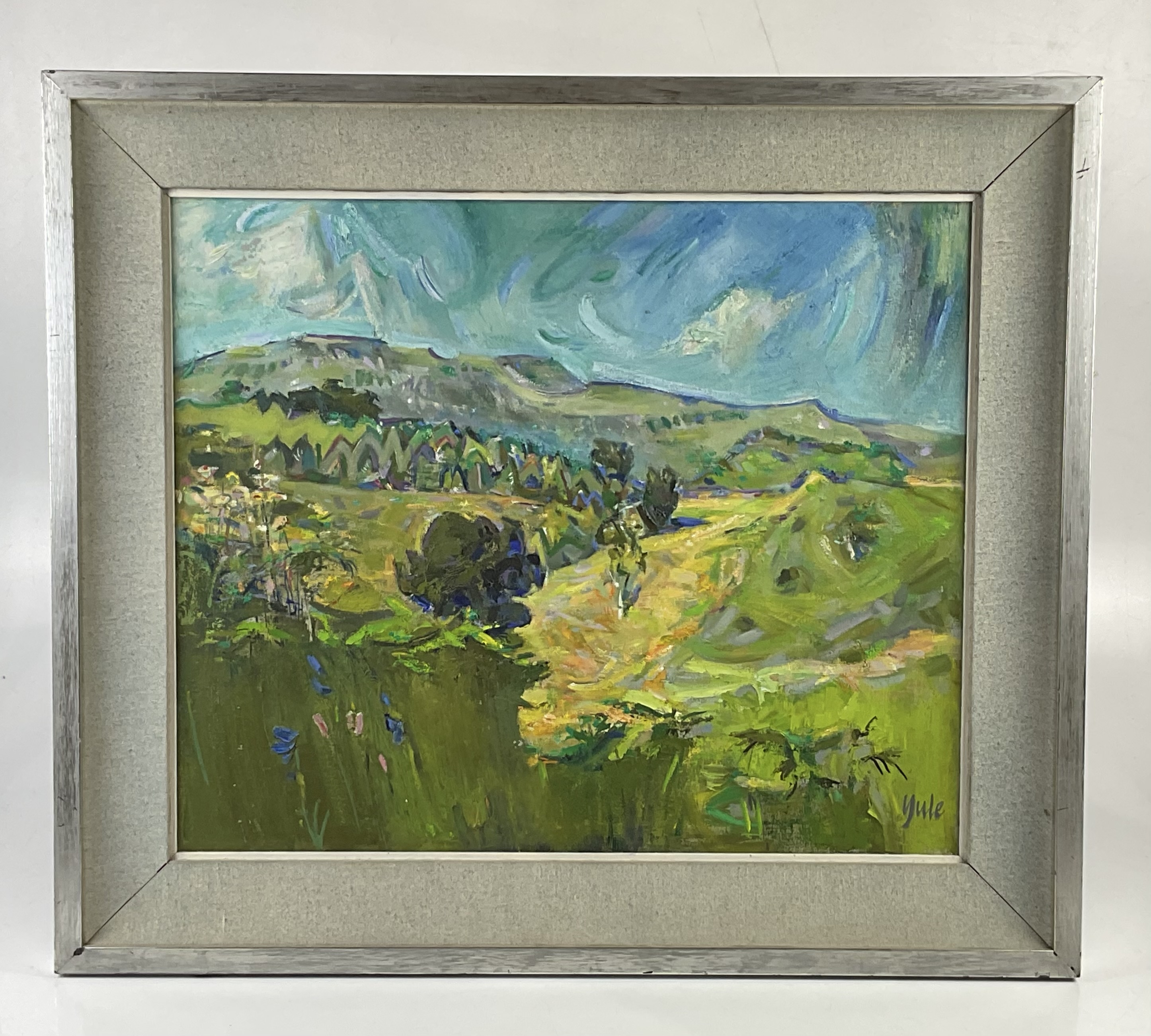 Artwork by Forbes Yule, stylised landscape, Made of oil on canvas