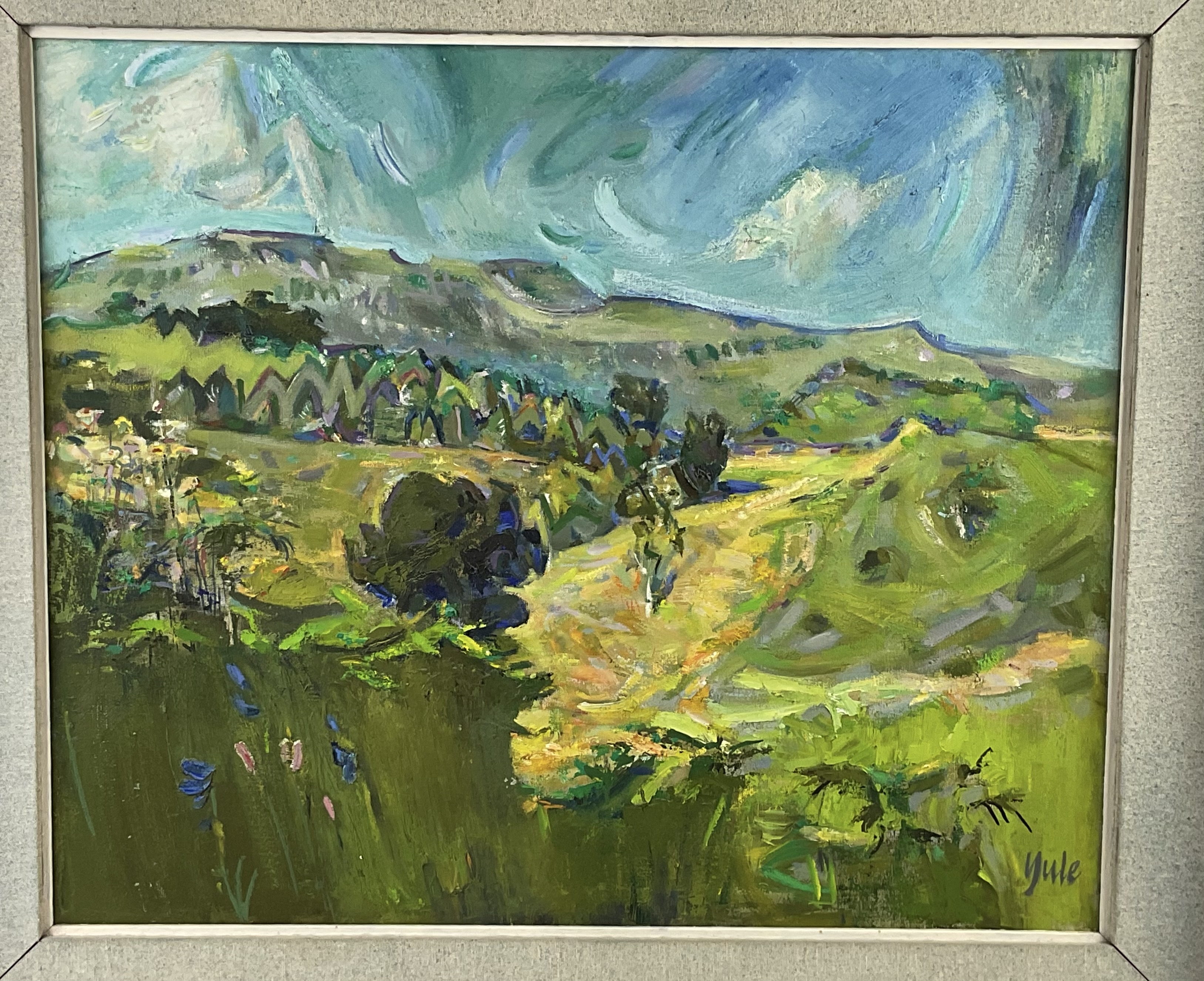 Artwork by Forbes Yule, stylised landscape, Made of oil on canvas