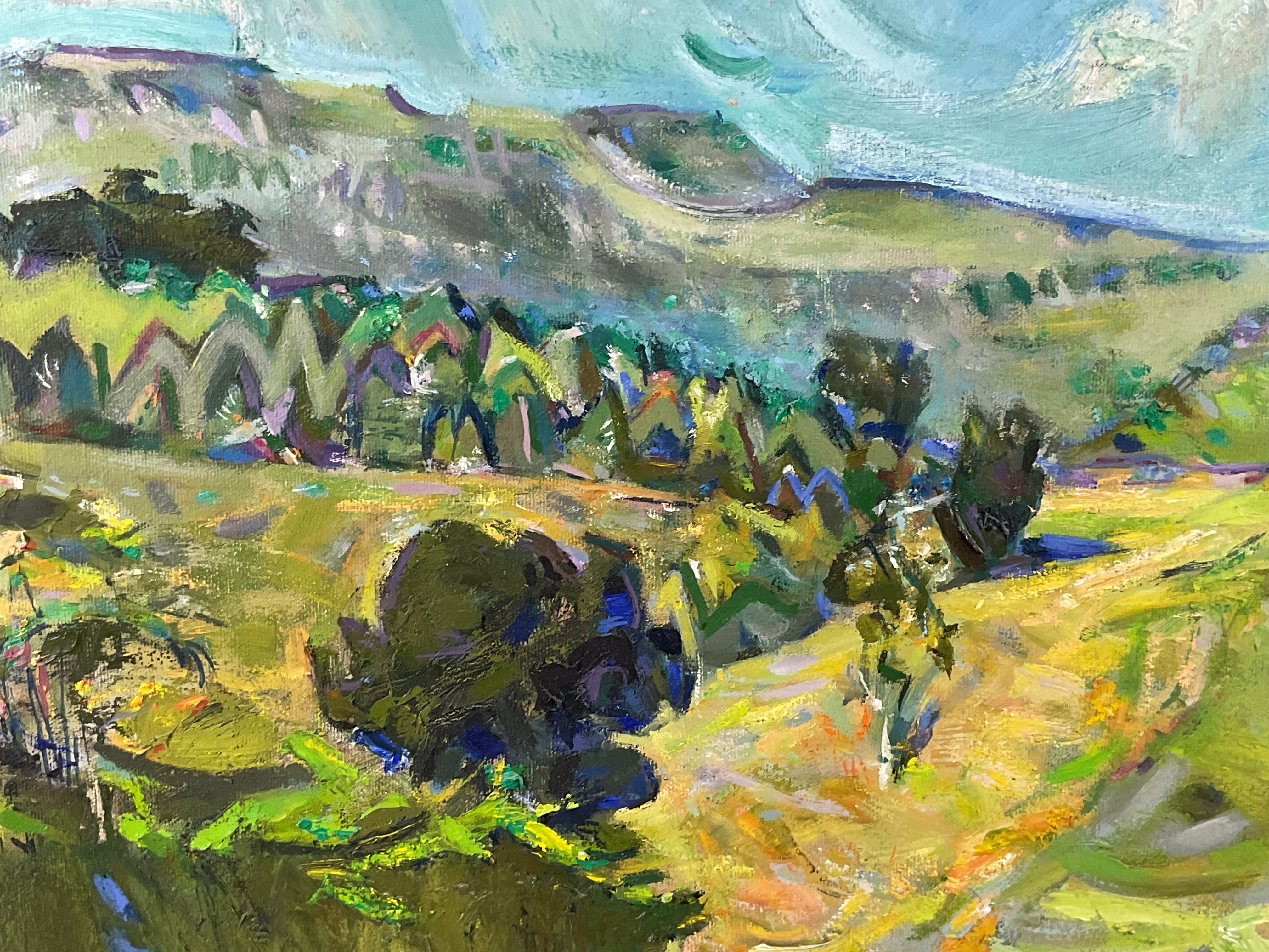 Artwork by Forbes Yule, stylised landscape, Made of oil on canvas