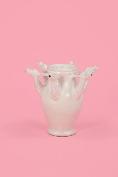 Artwork by Marzia Cerio, Marwann Frikach, Drago bianco vase, Made of glazed terracotta