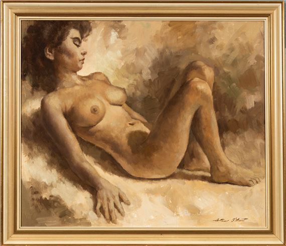 reclining female nude by Arthur O'Mant, (20th Century)
