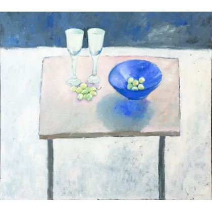 Stilleven met druiven en wijnglazen op tafel by Caroline Fischer