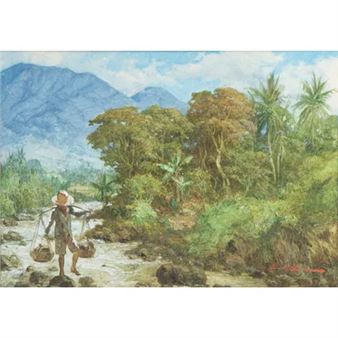 Man met juk in landschap - A. Hasim