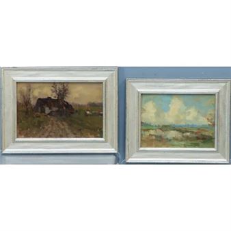 Twee Zuidhollandse landschappen - Adriaan Hendrik Dros