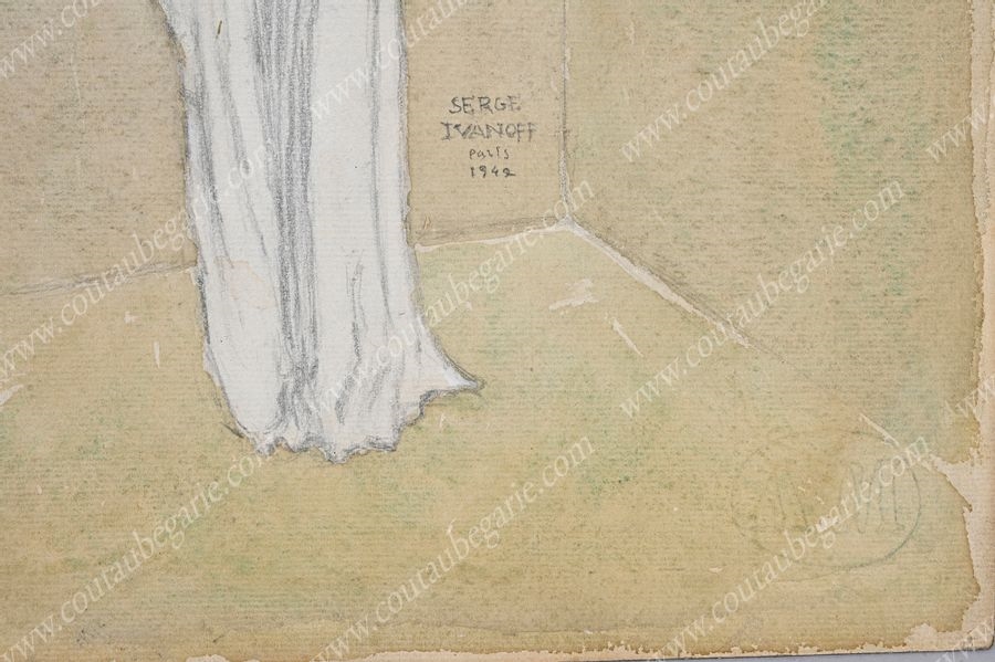 Artwork by Ivan Ivanoff, Portrait of Maria Casarès (1922-1996), as Deirdre des douleurs., Made of Watercolor on cardboard