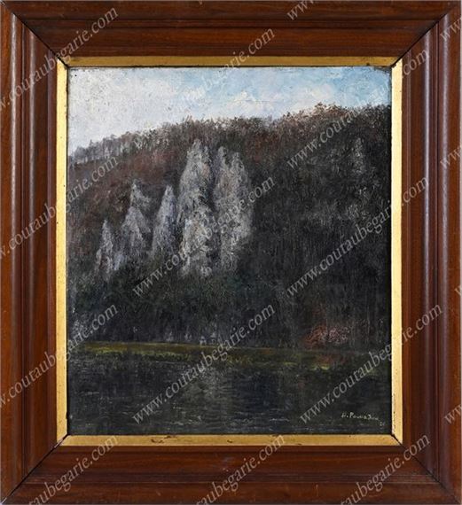 Forest by a lake. by Nikolai Mikhailovich Romadin