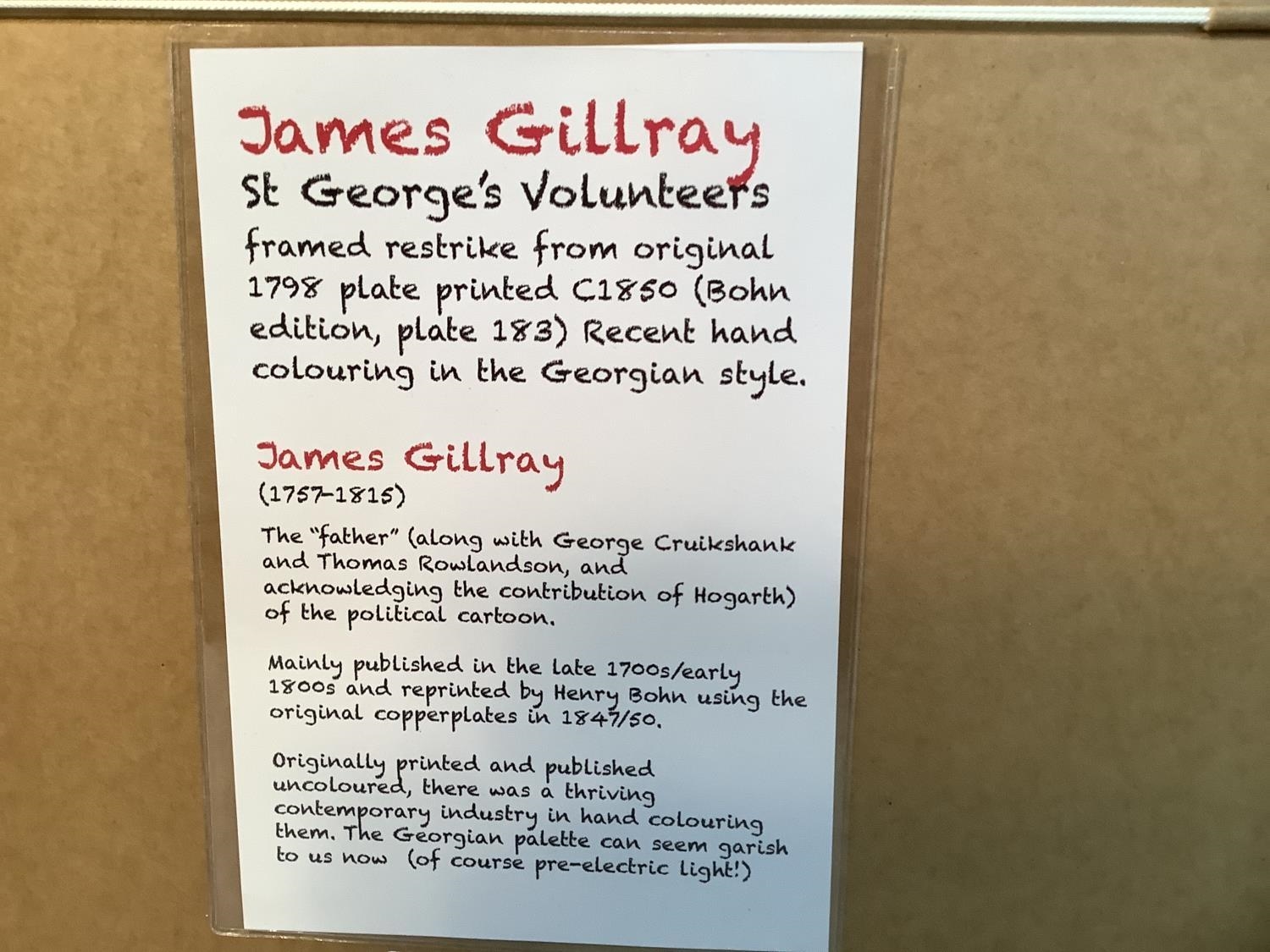 Artwork by James Gillray, St George's Volunteers charging down Bond Street, after clearing the Ring in Hyde Park, Made of hand coloured engraving