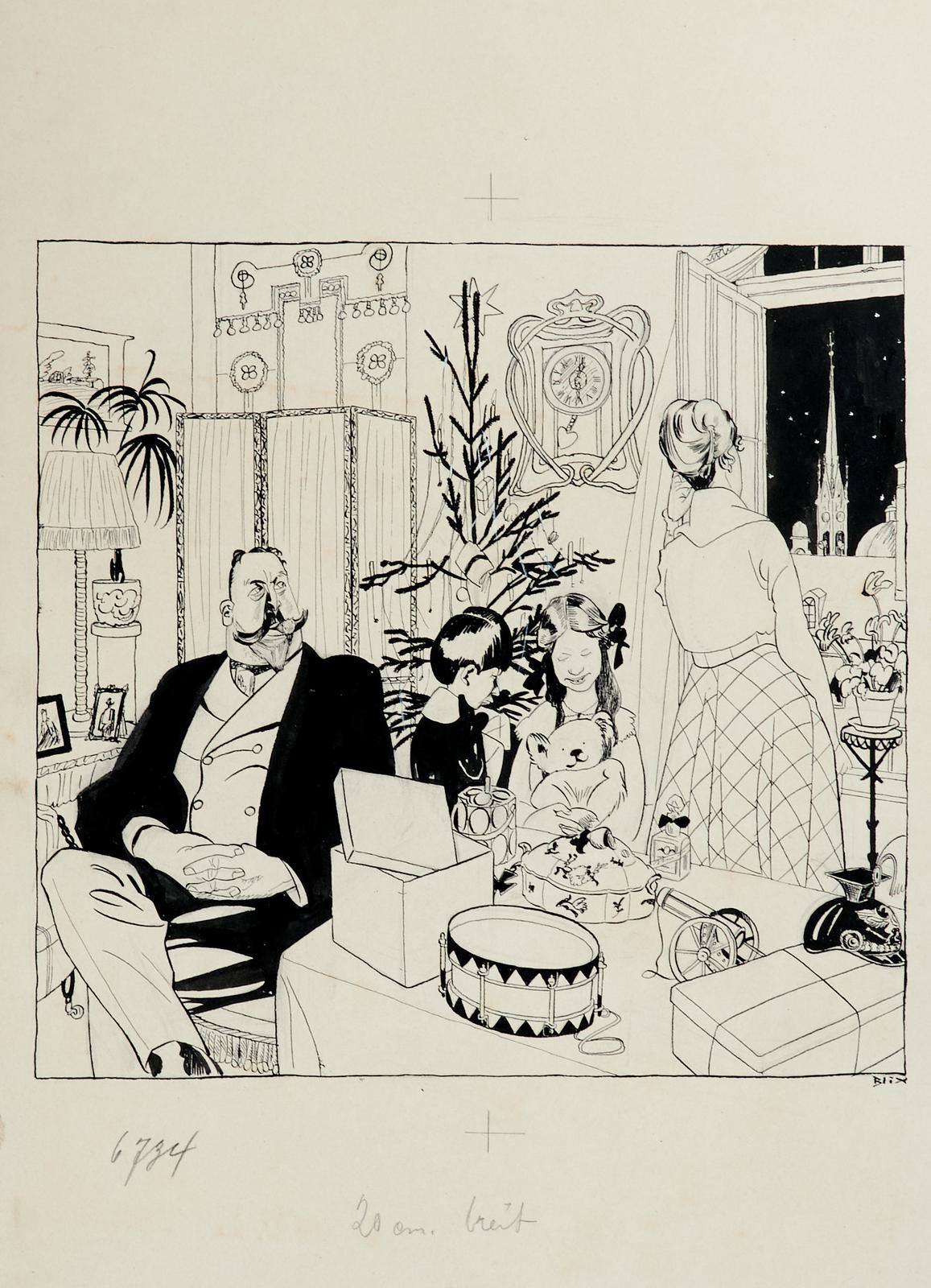 Artwork by Ragnvald Blix, Wucherers Christnacht, Made of Tusche über Bleistift auf dickem Velin