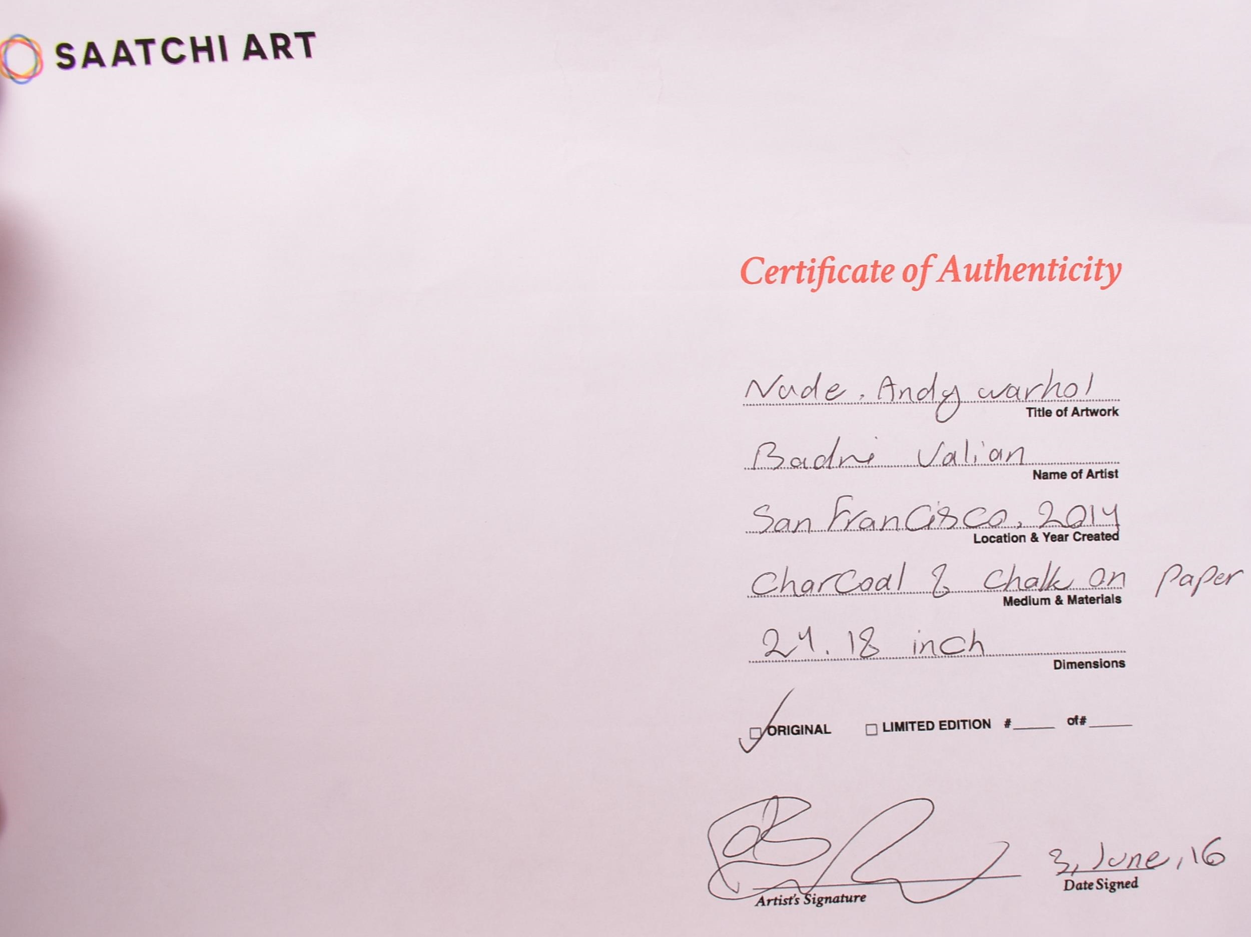 Artwork by Badri Valian, NUDE - ANDY WARHOL - 2014, Made of Charcoal and chalk on paper