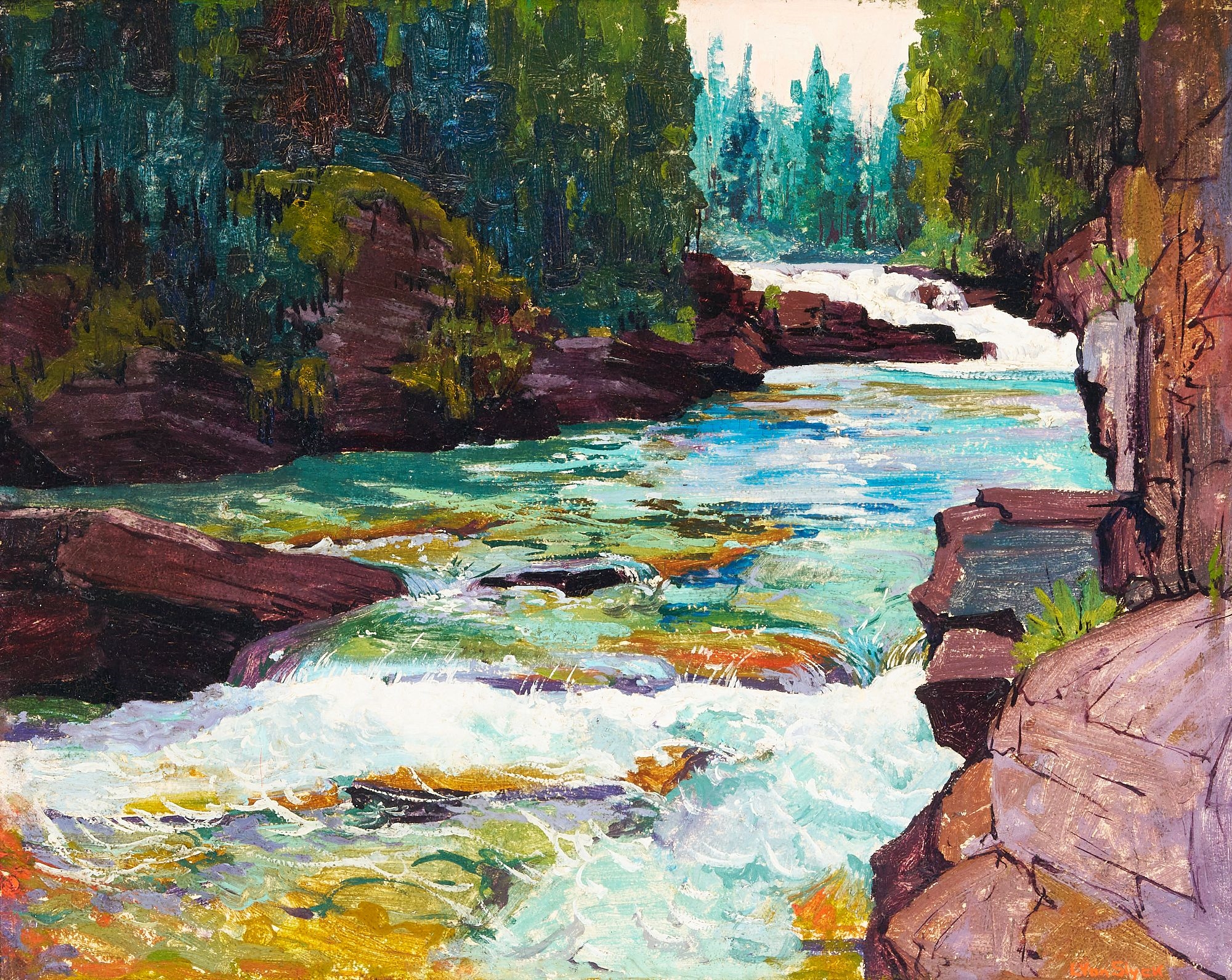 Artwork by Wilma Lucile van Slyck, Wilma Lucile Van Slyck Western Landscape, Glacier National Park, Made of oil on panel painting