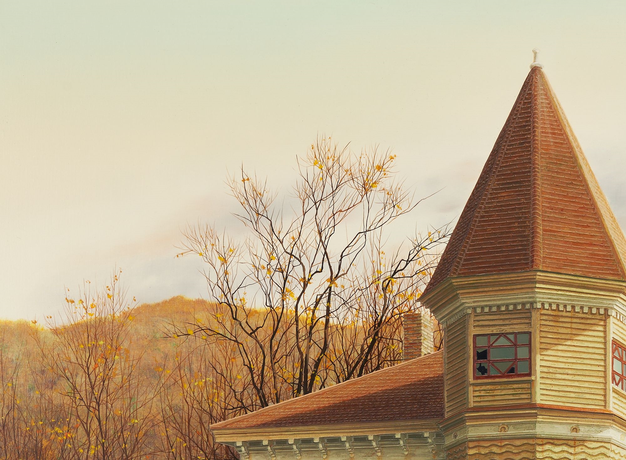 Artwork by Douglas K. Gifford, Douglas Gifford Oil Painting, Crawford's Notch Train Station, New Hampshire, Made of acrylic on canvas painting