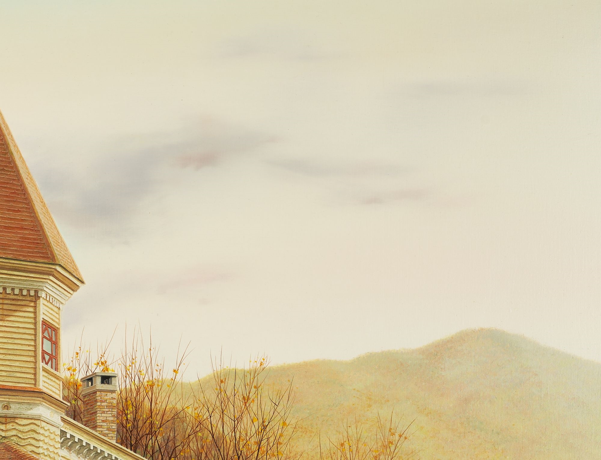 Artwork by Douglas K. Gifford, Douglas Gifford Oil Painting, Crawford's Notch Train Station, New Hampshire, Made of acrylic on canvas painting