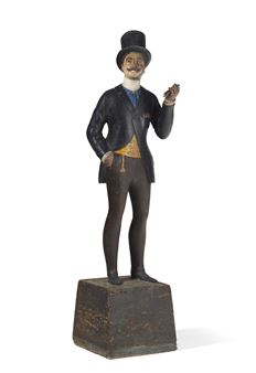 A CARVED AND PAINTED TRADE FIGURE DEPICTING A RACETRACK TOUT - American School, 19th Century