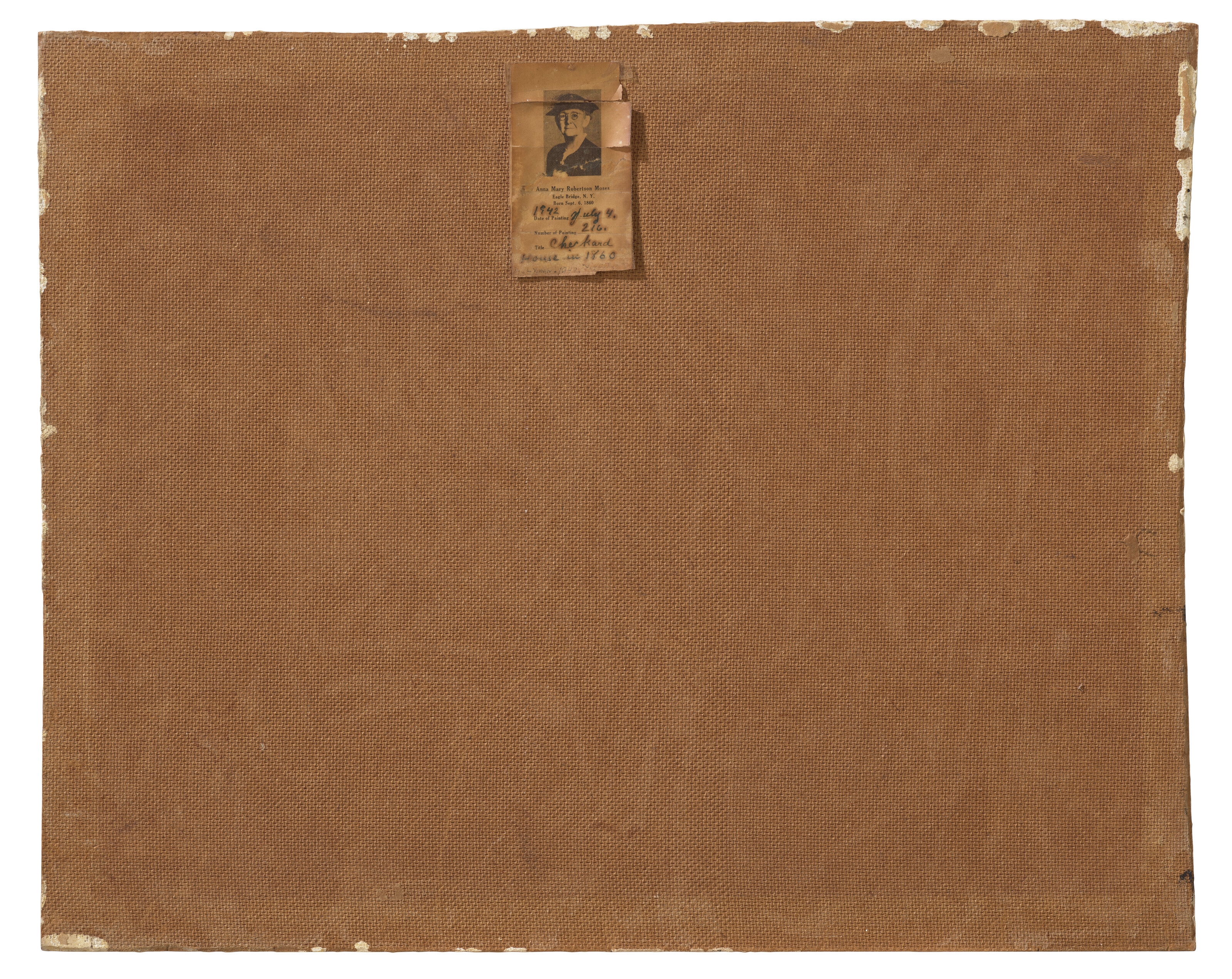 Artwork by Grandma Moses, The Old Checkered House in 1860, Made of oil on masonite