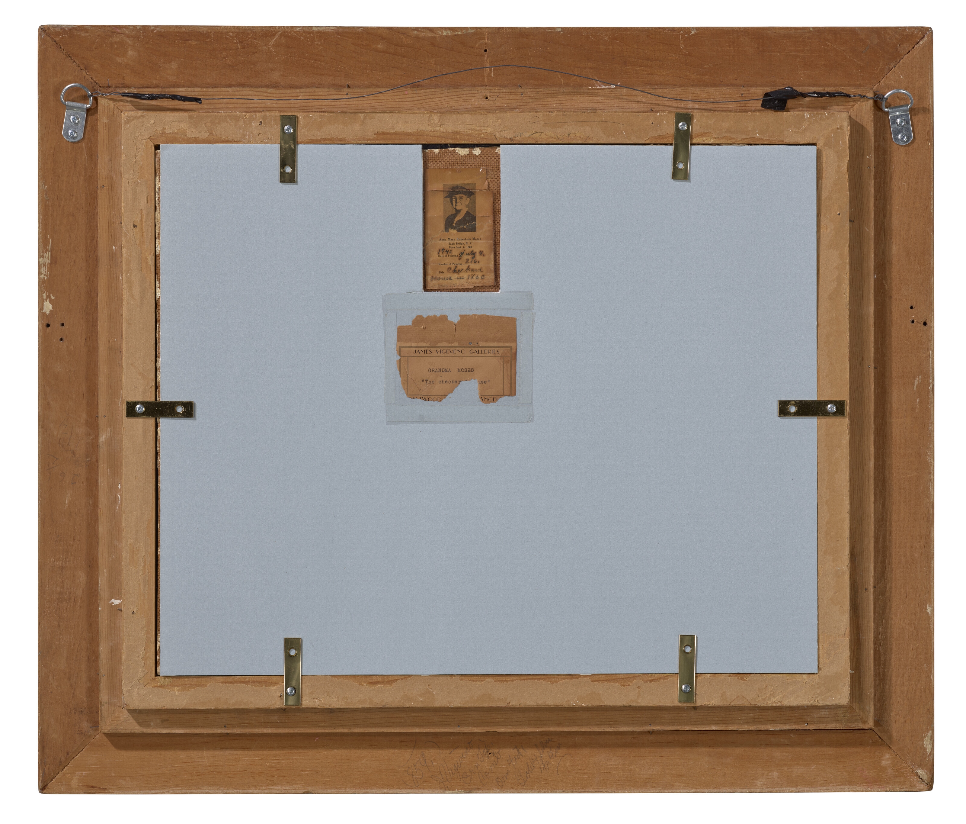 Artwork by Grandma Moses, The Old Checkered House in 1860, Made of oil on masonite