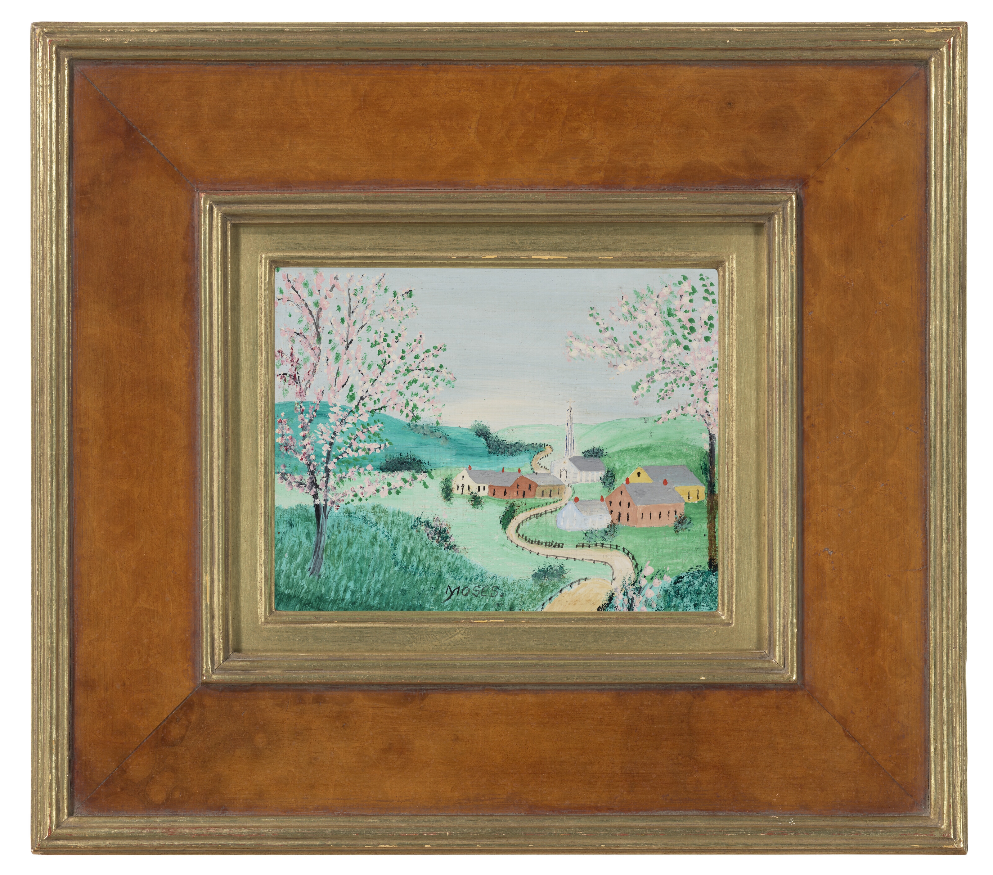 Artwork by Grandma Moses, When the Apples are in Blossom, Made of oil on masonite