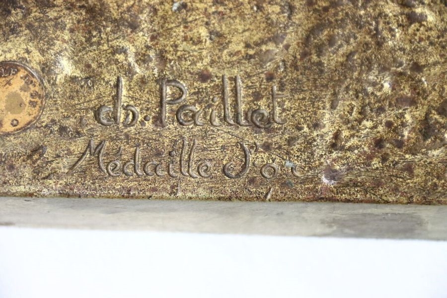 Artwork by Charles Paillet, Gilt patina bronze group featuring two dogs, Made of gilt patina bronze