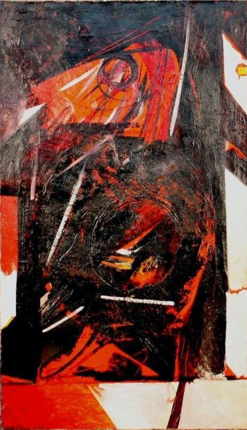 Artwork by Piero Ruggeri, Piero Ruggeri Personaggio rosso e nero 1971, Made of oil on canvas