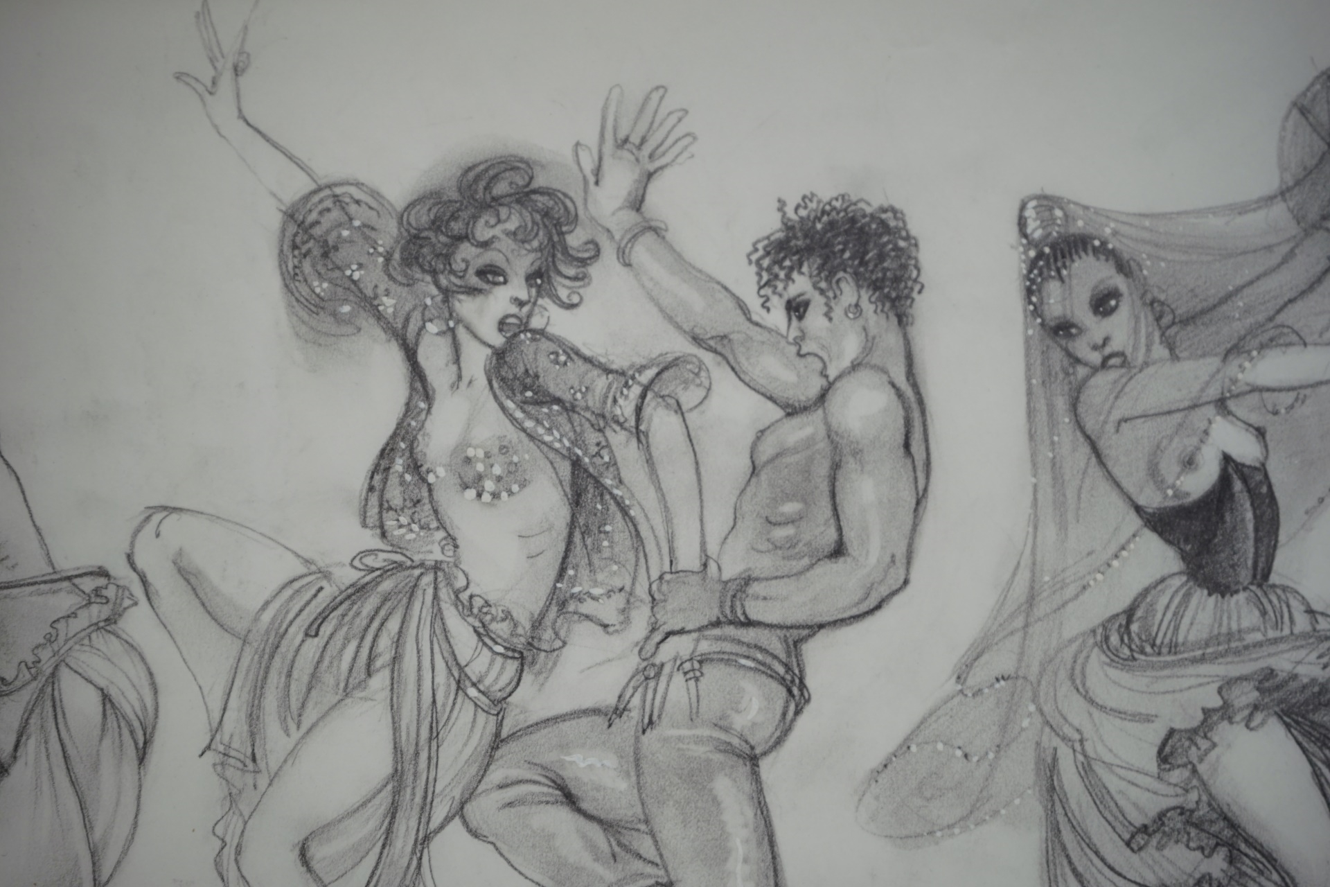 Artwork by Hilary Knight, Four Costume Design Illustrations from "Pepe Le Moko", Made of Watercolor and pencil on paper