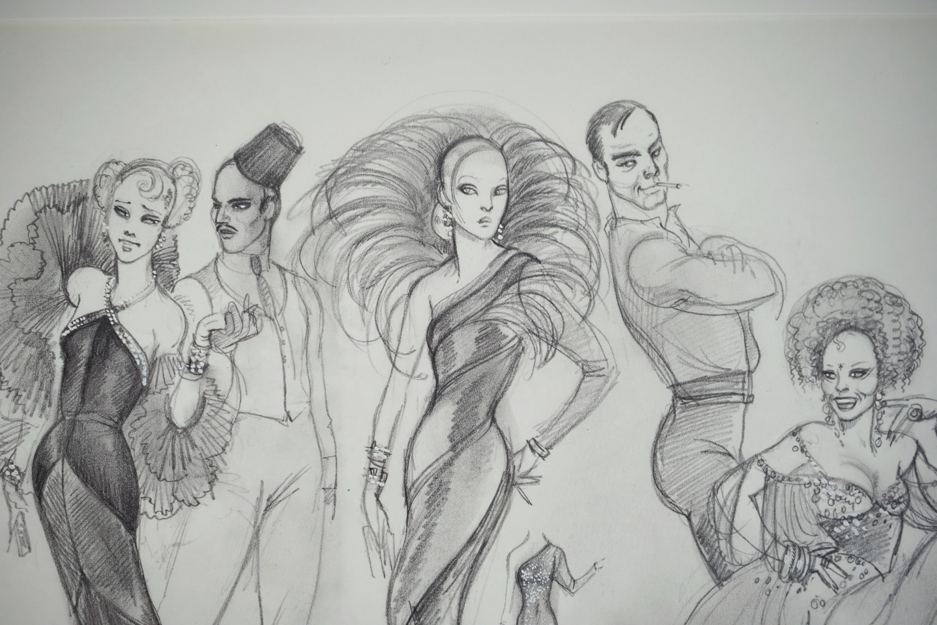 Artwork by Hilary Knight, Four Costume Design Illustrations from "Pepe Le Moko", Made of Watercolor and pencil on paper