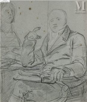 Feuille d’étude recto-verso : portrait du docteur Corvisart, étude de main portant un cylindre - Anicet-Charles-Gabriel Lemonnier