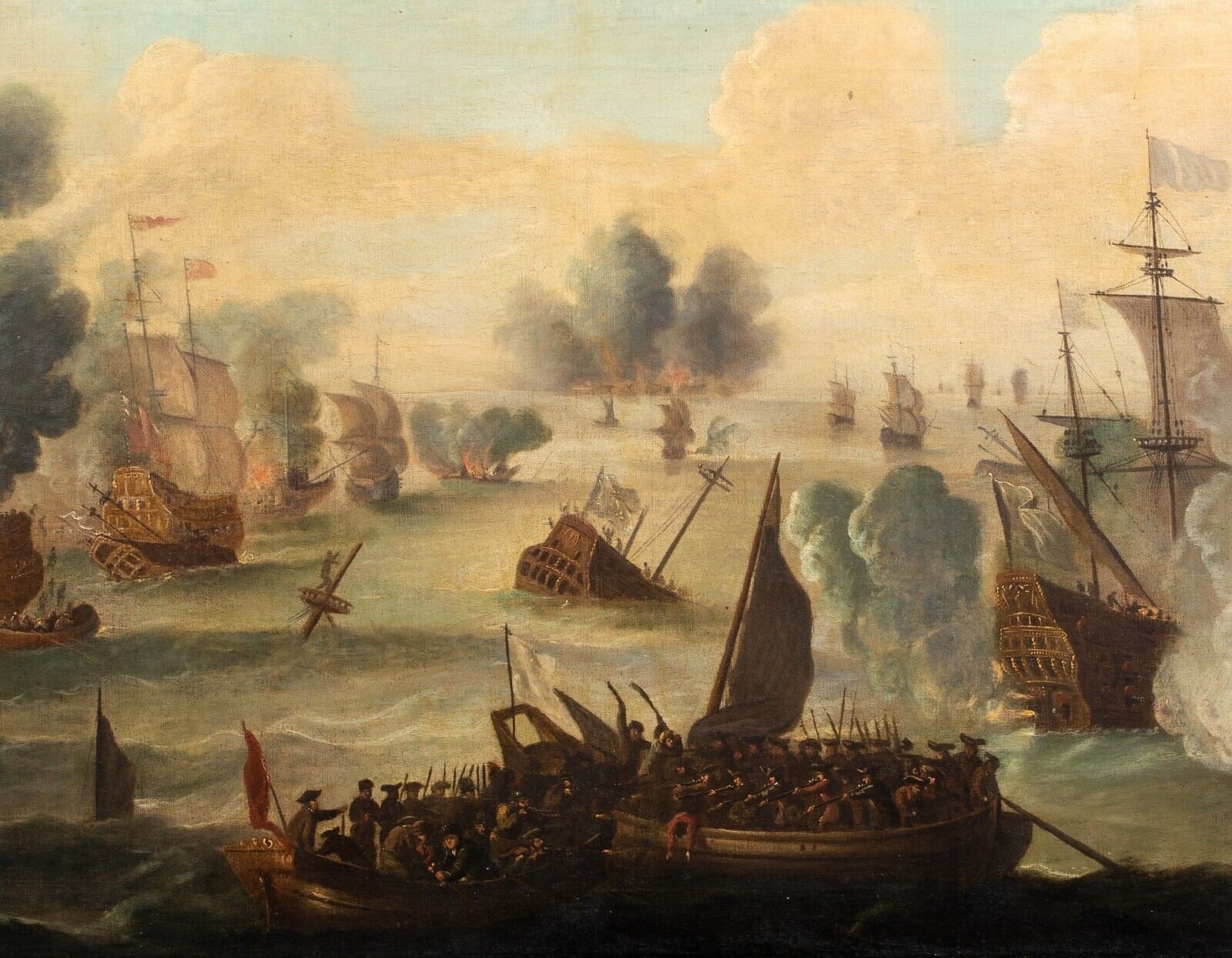 Ancient School, 17th Century | THE BATTLE OF SCHEVENINGEN OIL PAINTING ...