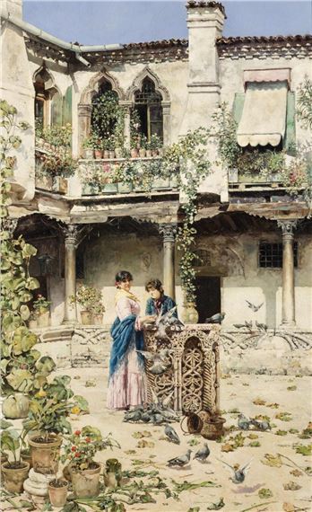 Feeding the pigeons by José Gallegos y Arnosa, 1883