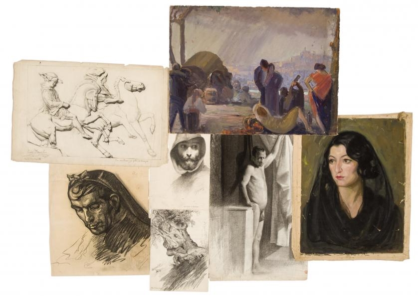 Luis Huidobro Lot of drawings and oil paintings MutualArt