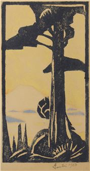 Paul Morgan Gustin ''Untitled'' (Rainier with Tree) Woodcut - Paul Morgan Gustin
