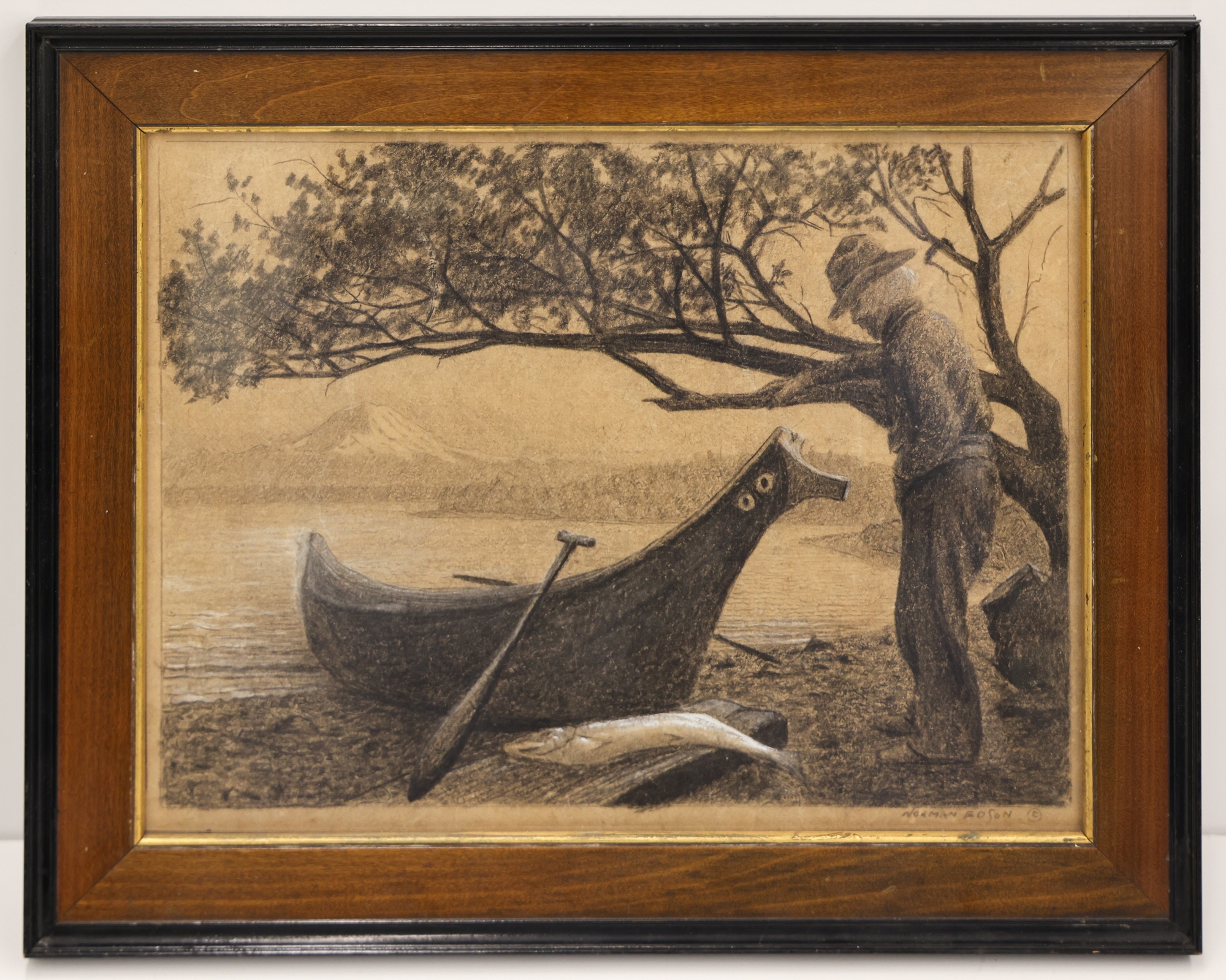 Norman Stewart Edson | Norman Edson ''Makah Fishing Canoe'' Charcoal ...