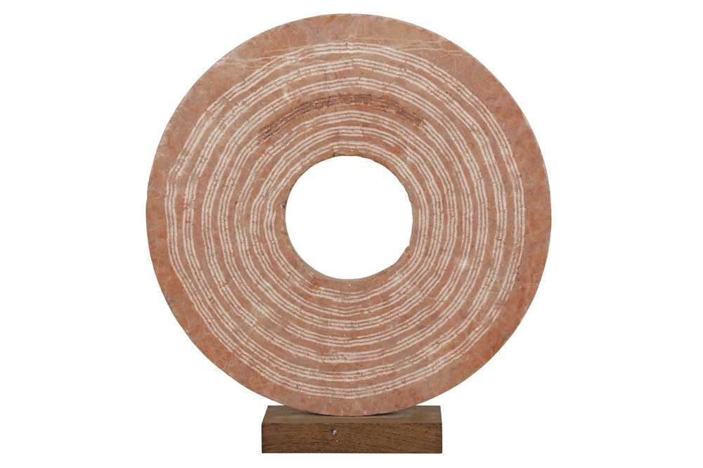 Artwork by Alexia Weill, 
Complementary energy
sienna marble with copper 
high) (including the wooden base), Made of leaf on a wooden base