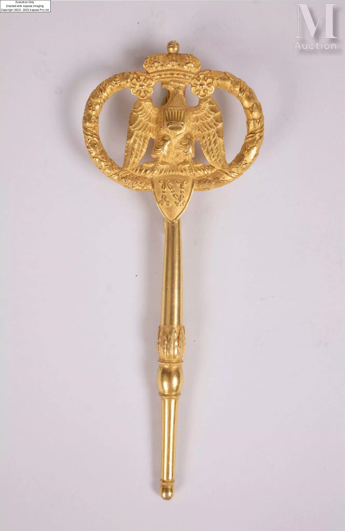 Artwork by De La Cour, RARE CLÉ DE CHAMBELLAN AU CHIFFRE DE NAPOLÉON, ROI D’ITALIE, Made of en bronze doré