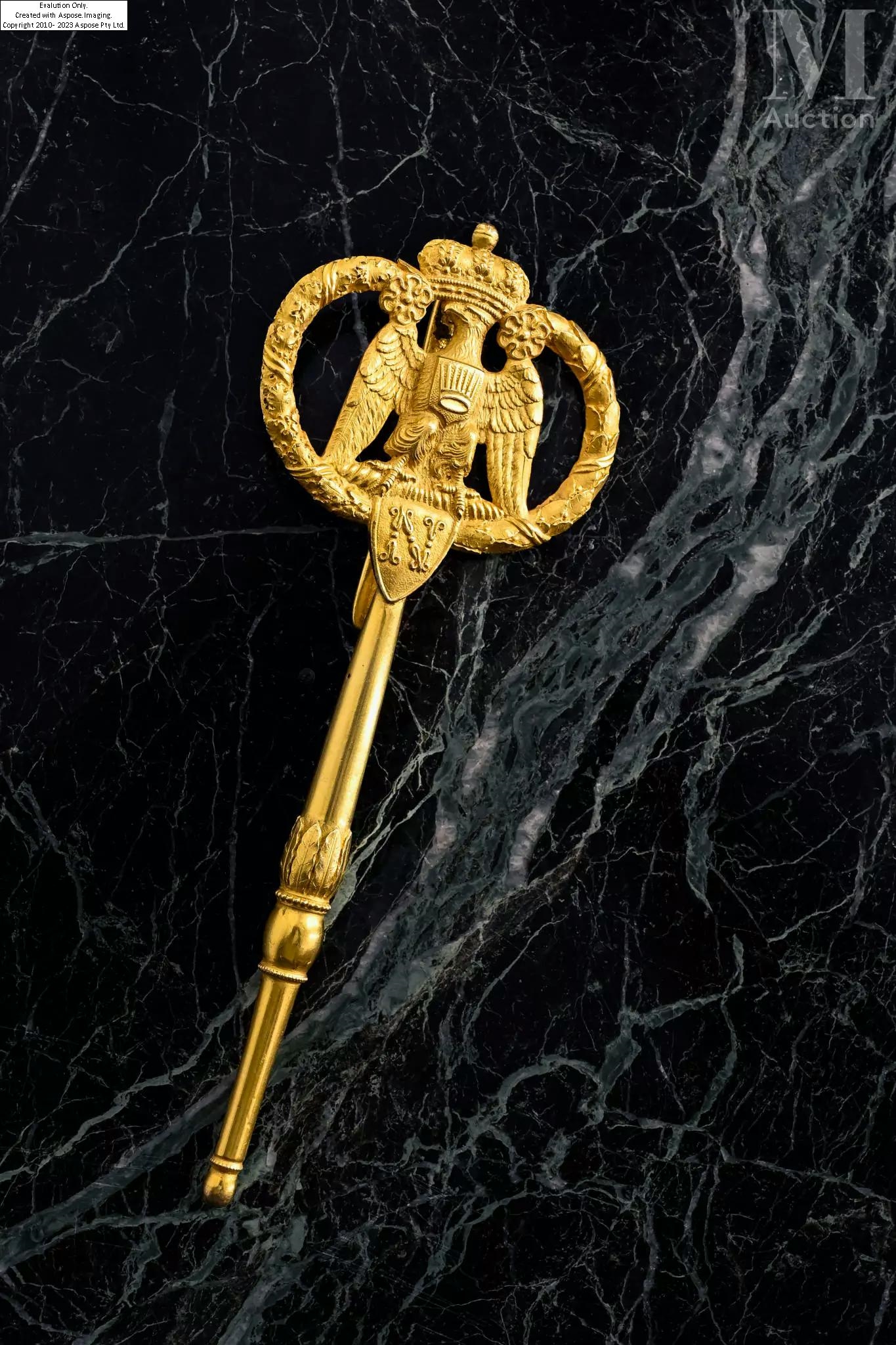 Artwork by De La Cour, RARE CLÉ DE CHAMBELLAN AU CHIFFRE DE NAPOLÉON, ROI D’ITALIE, Made of en bronze doré