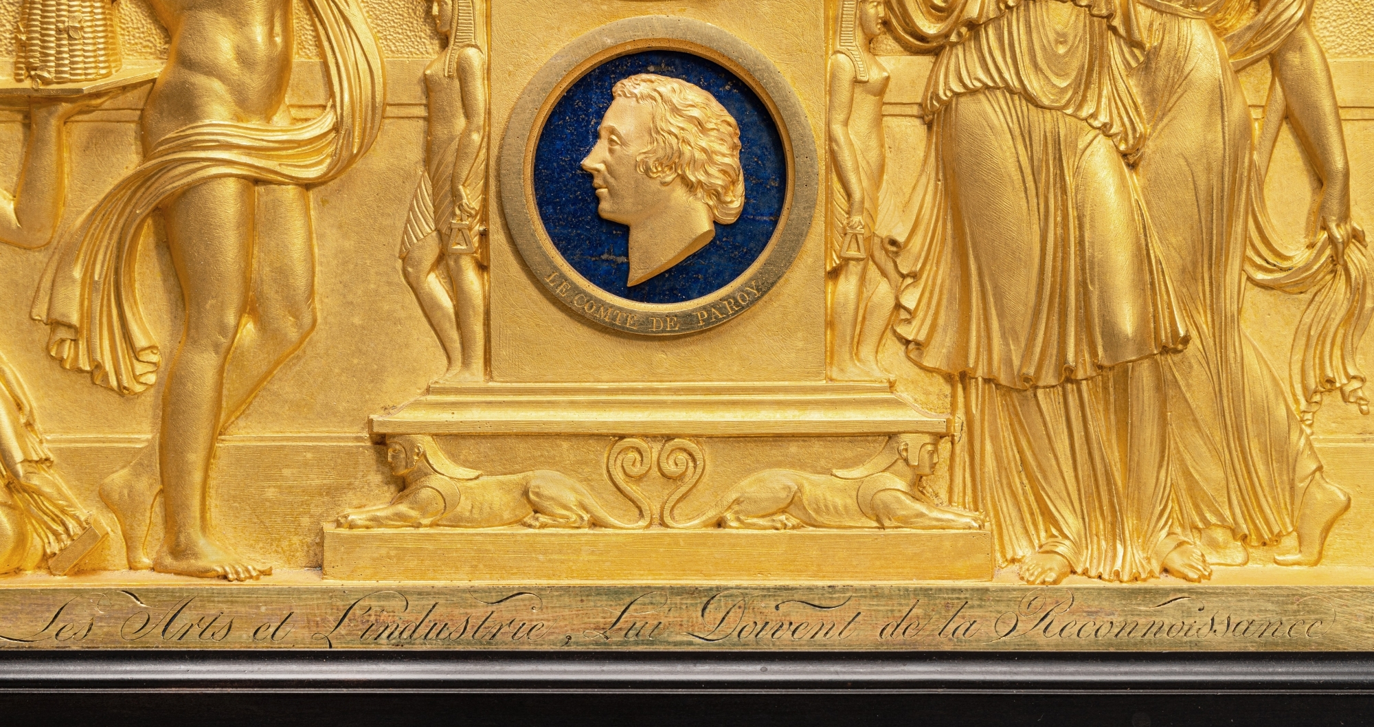 Artwork by Lucien-françois Feuchère, Homage to the Comte de Paroy, Made of gilt-bronze and lapis lazuli in an ebonized wood frame