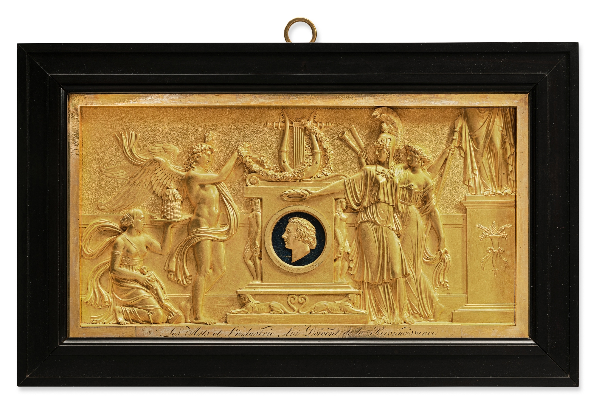 Artwork by Lucien-françois Feuchère, Homage to the Comte de Paroy, Made of gilt-bronze and lapis lazuli in an ebonized wood frame