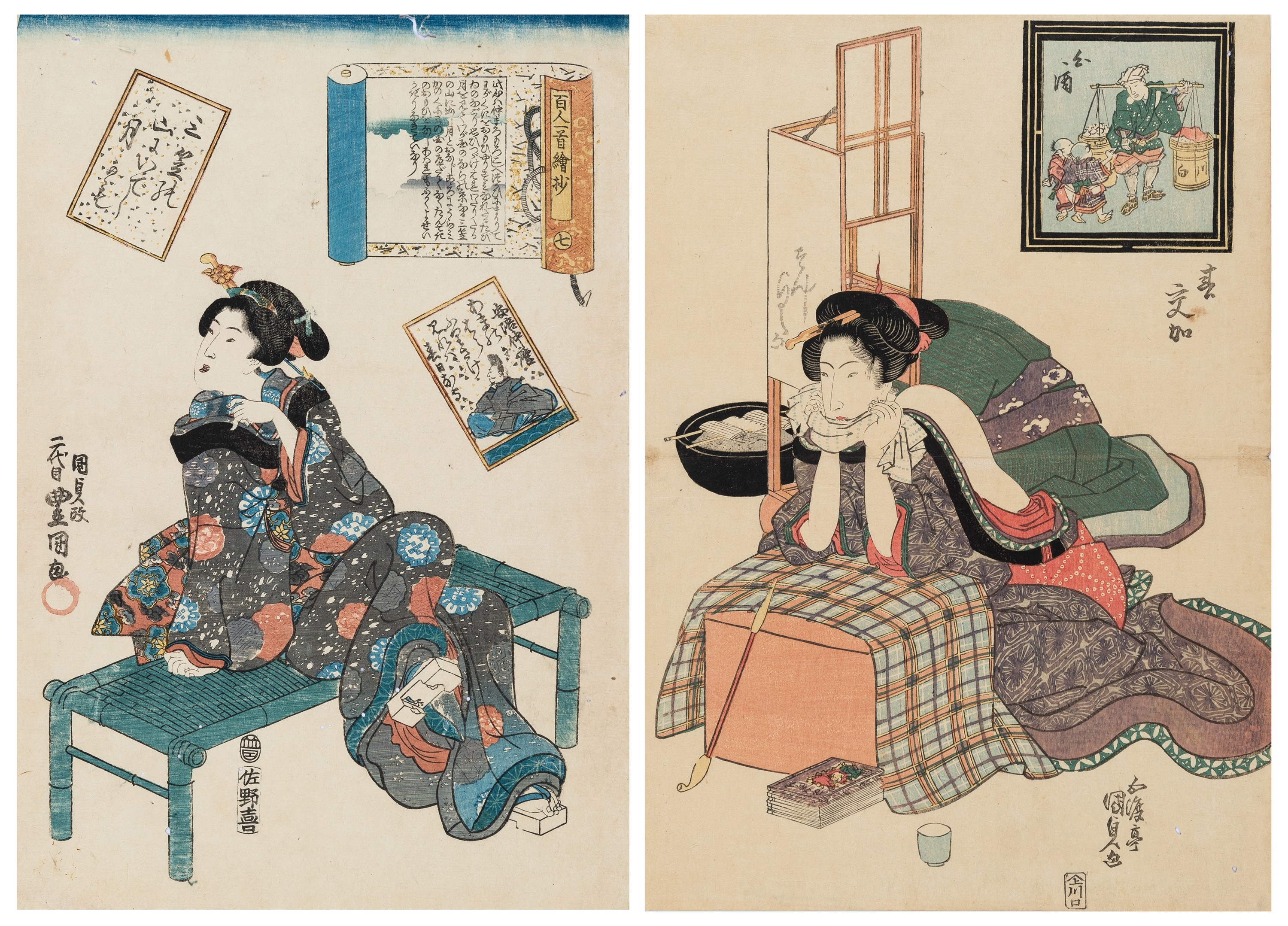 UTAGAWA KUNISADA I: TWO WOODBLOCK PRINTS by Utagawa Kunisada
