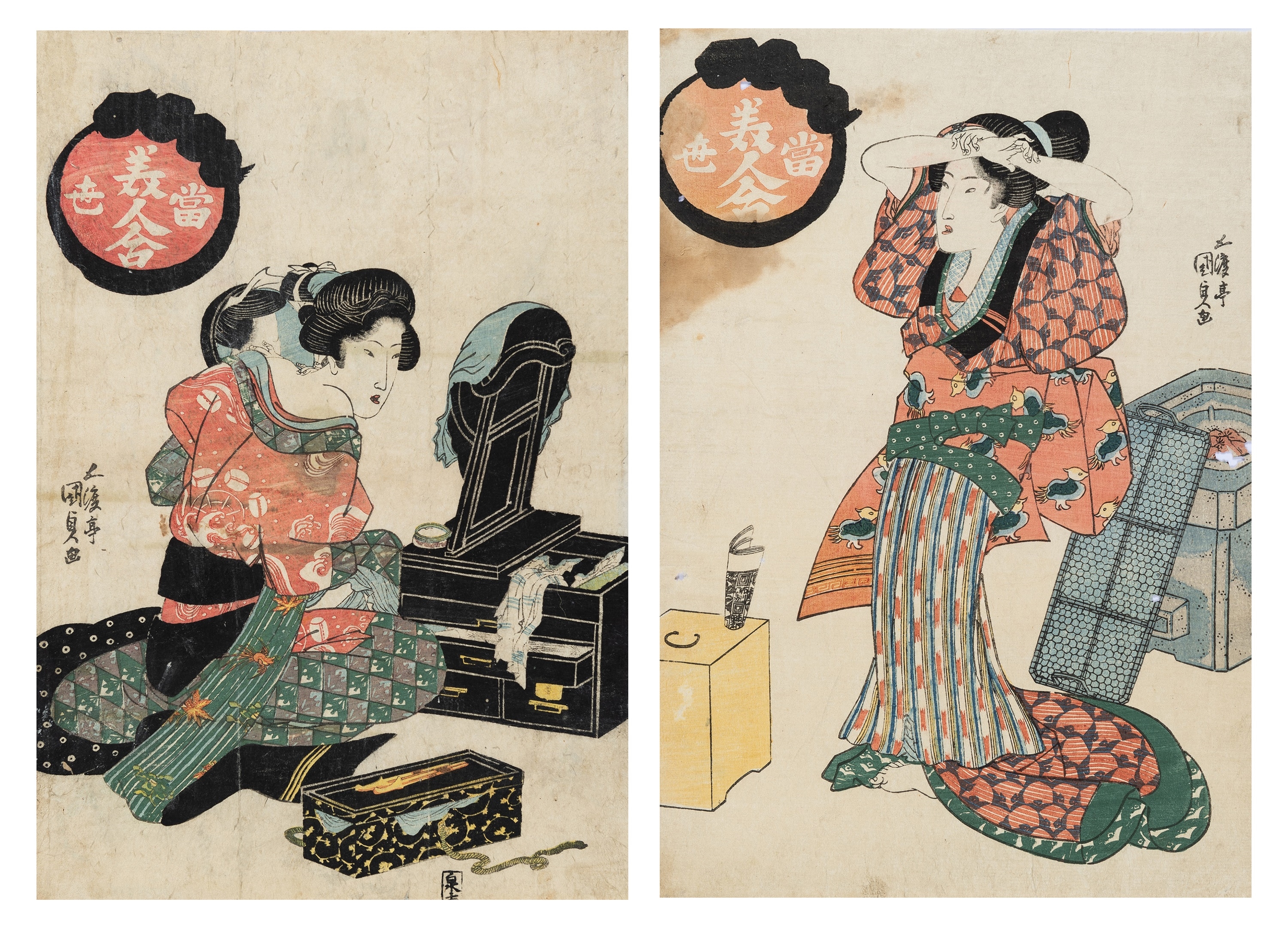 UTAGAWA KUNISADA I: TWO PRINTS FROM THE SERIES A COLLECTION OF MODERN BEAUTIES by Utagawa Kunisada, circa 1823