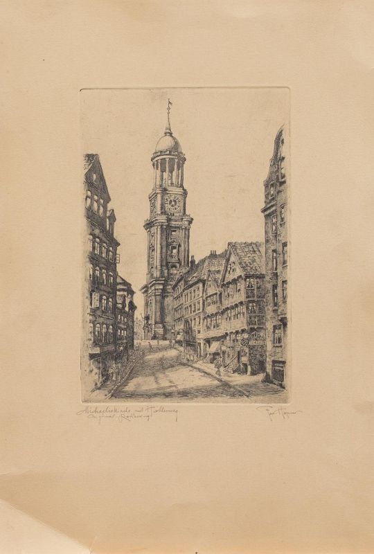 Artwork by Ferdinand Höpner, Michaeliskirche mit Hohlerweg, Made of Etching