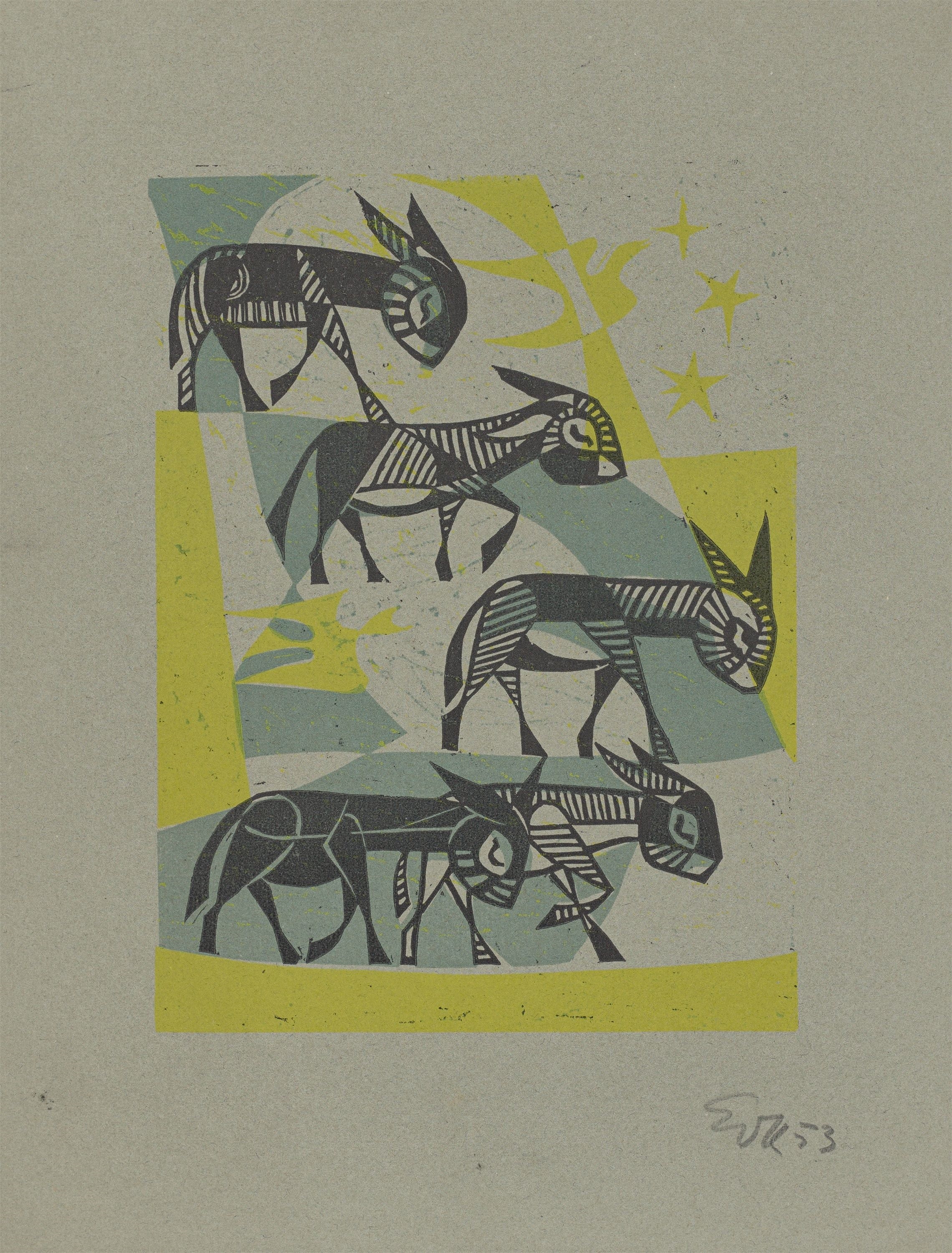 Artwork by Ernst Otto Köpke, Donkeys., Made of colour woodcuts