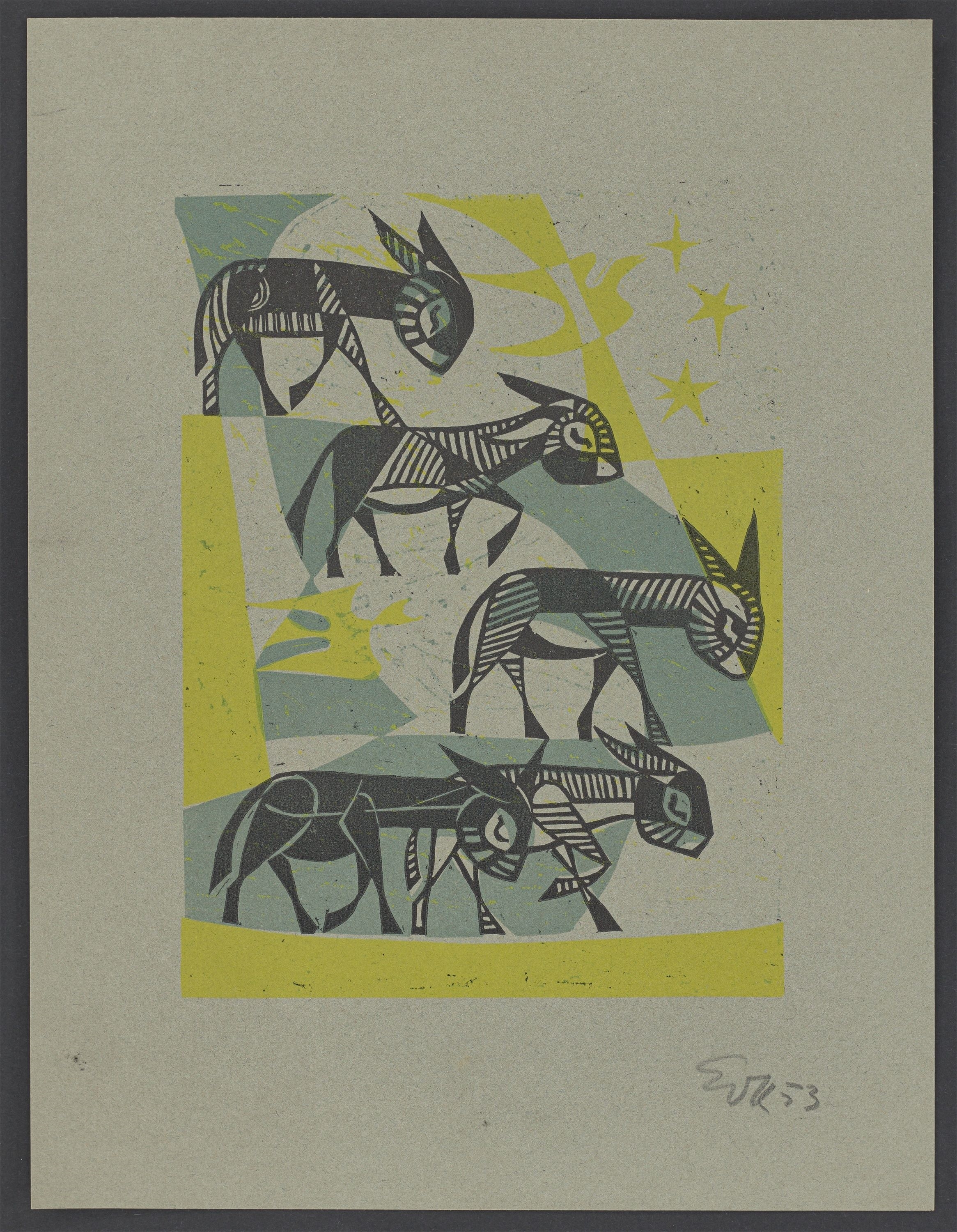 Artwork by Ernst Otto Köpke, Donkeys., Made of colour woodcuts