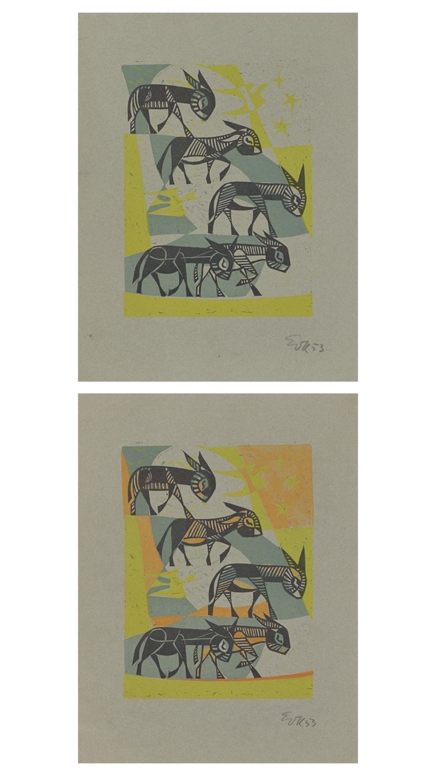 Artwork by Ernst Otto Köpke, Donkeys., Made of colour woodcuts