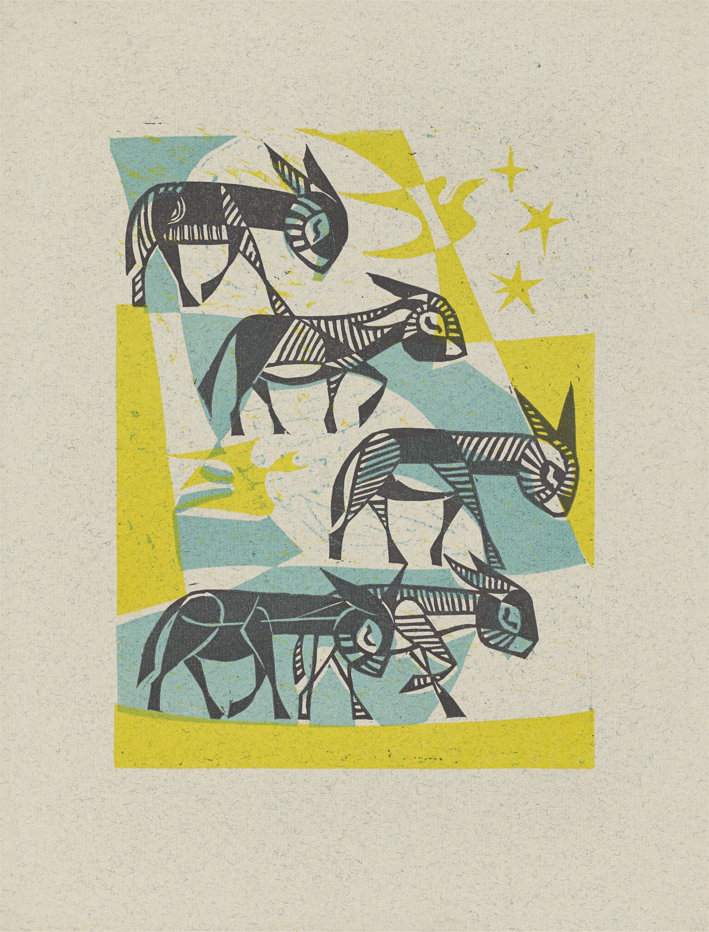 Artwork by Ernst Otto Köpke, Donkeys., Made of colour woodcuts