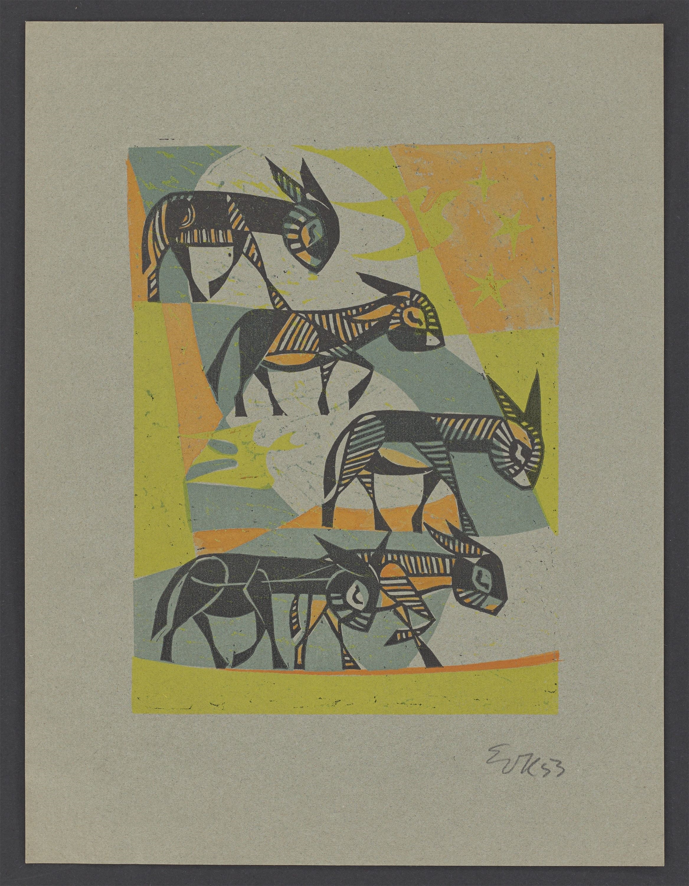 Artwork by Ernst Otto Köpke, Donkeys., Made of colour woodcuts