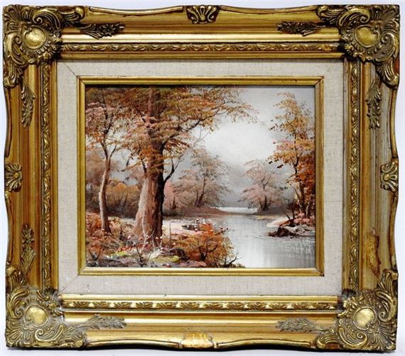 Riverside in autumn by Irene Cafieri, 20th century