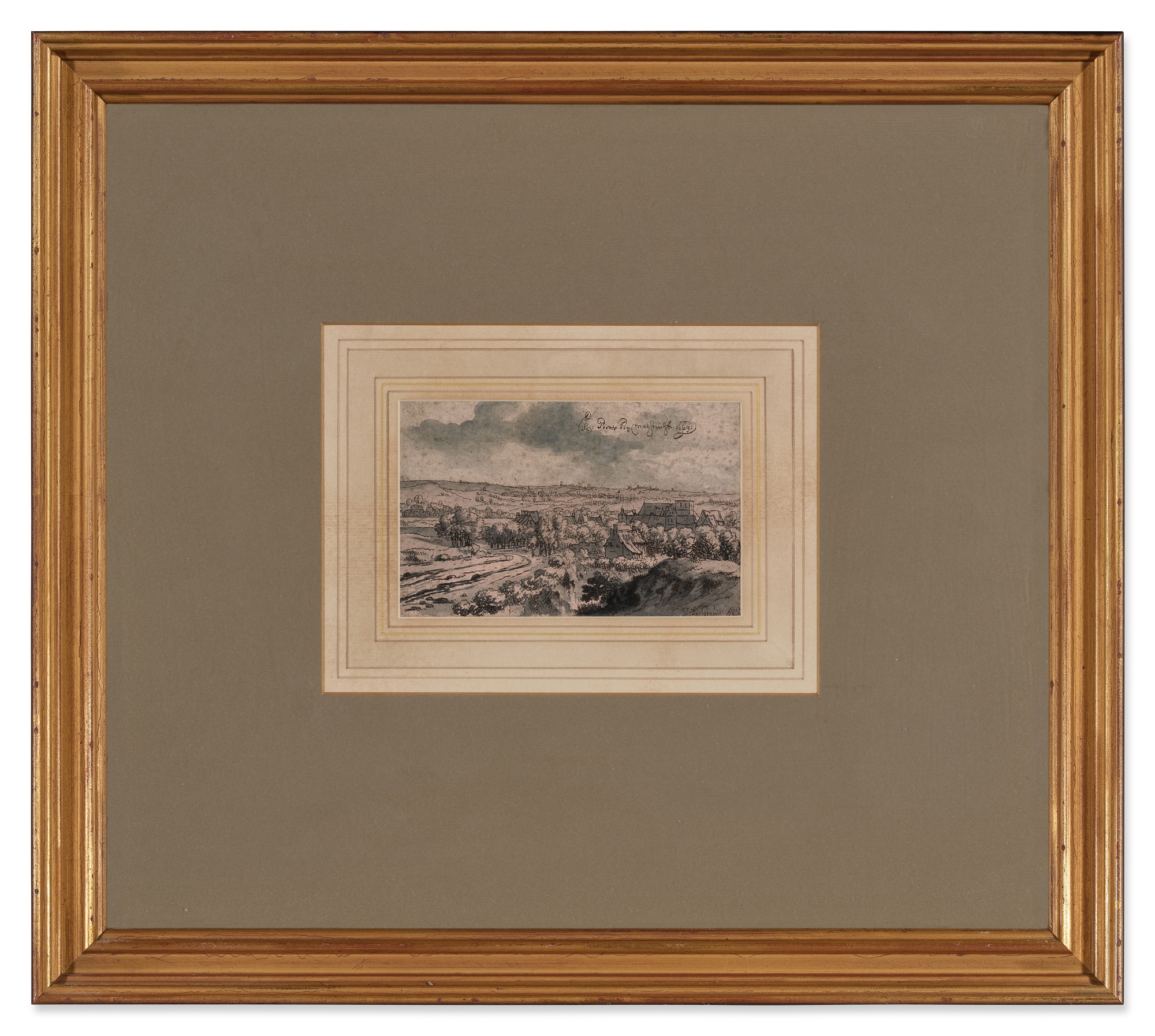 Artwork by Josua de Grave, View of St. Peter’s Church, near Maastricht, Made of Pen and brown ink and wash