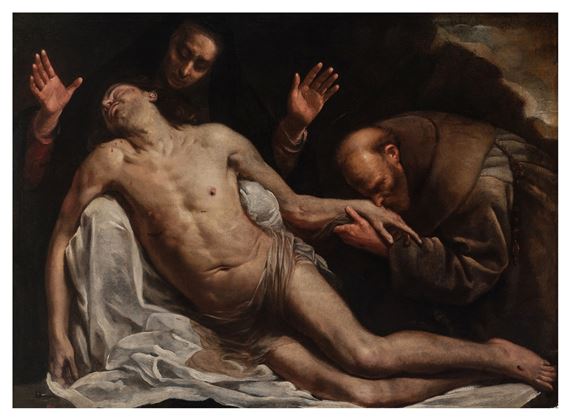 Lamentation with Saints Francis and Clare - Luca Saltarello