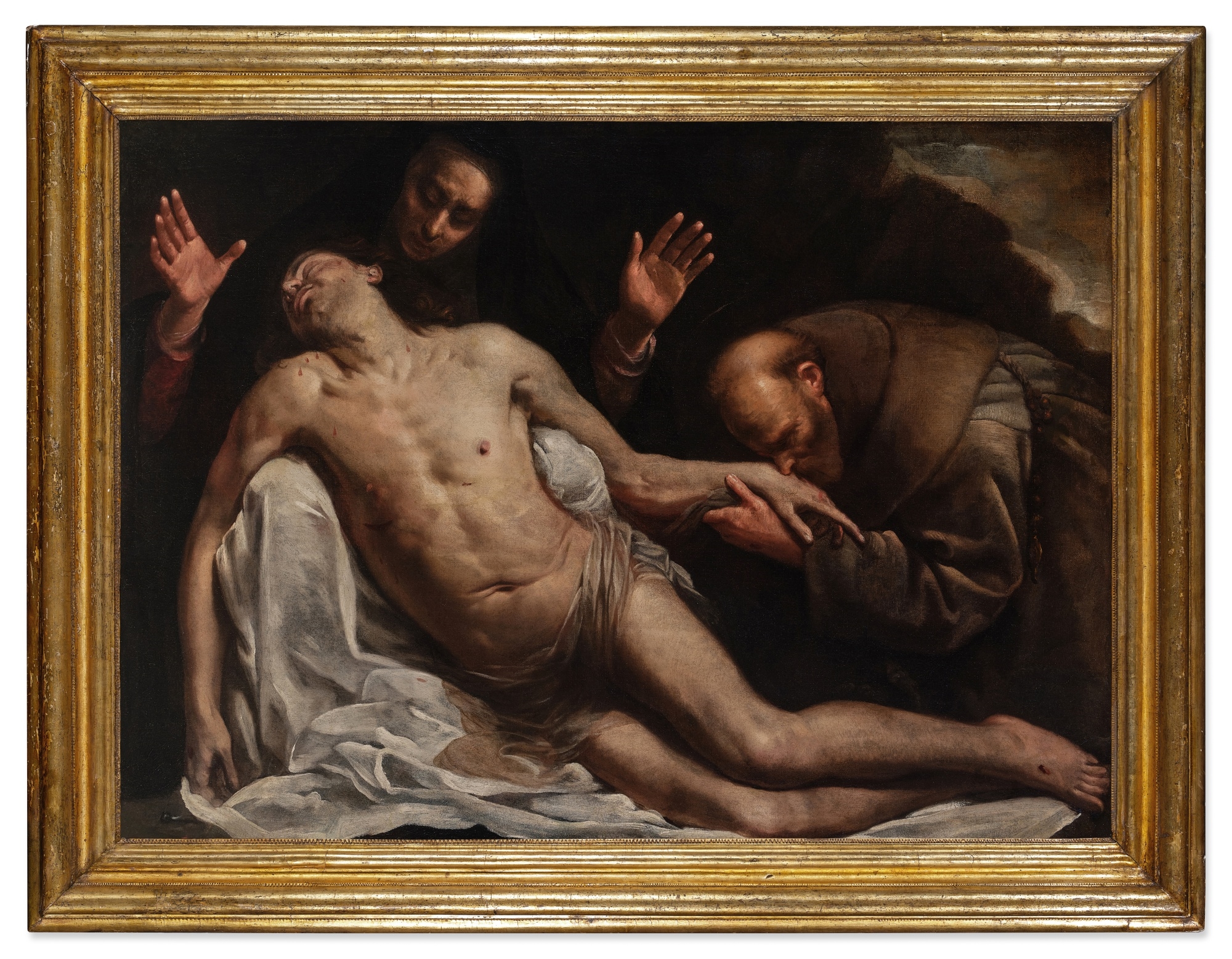 Artwork by Luca Saltarello, Lamentation with Saints Francis and Clare, Made of oil on canvas canvas