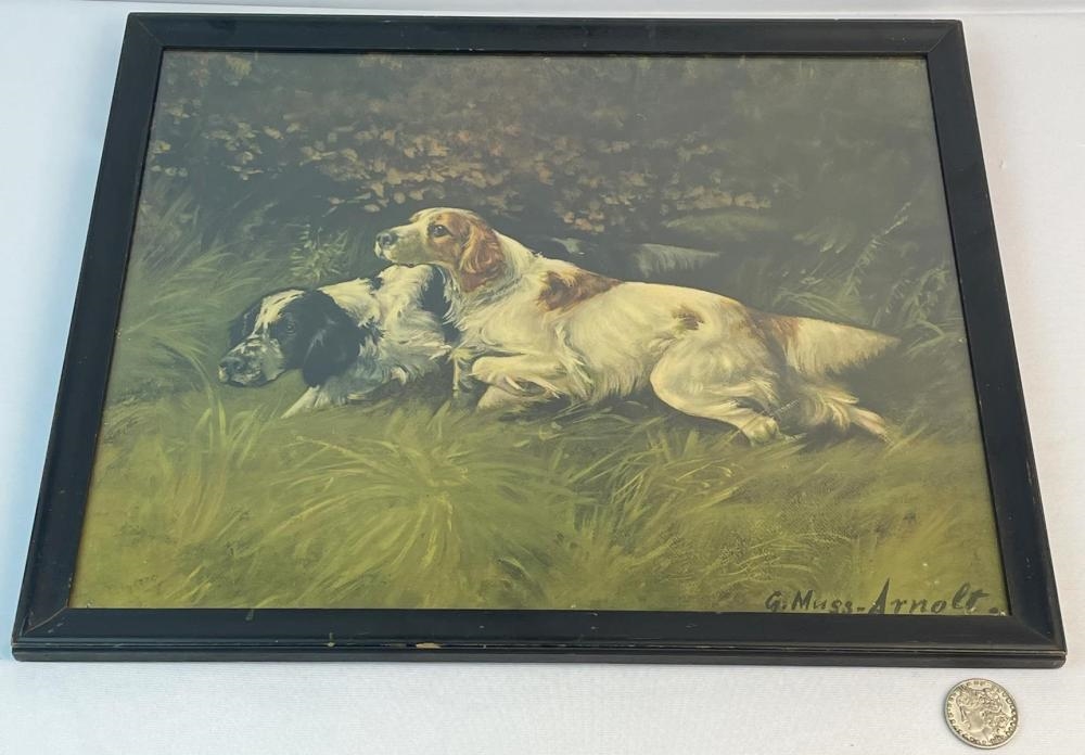 Artwork by Gustave Muss-Arnolt, Two Hunter Dogs "Now For The Flush" c. 1898 Print FRAMED, Made of Print
