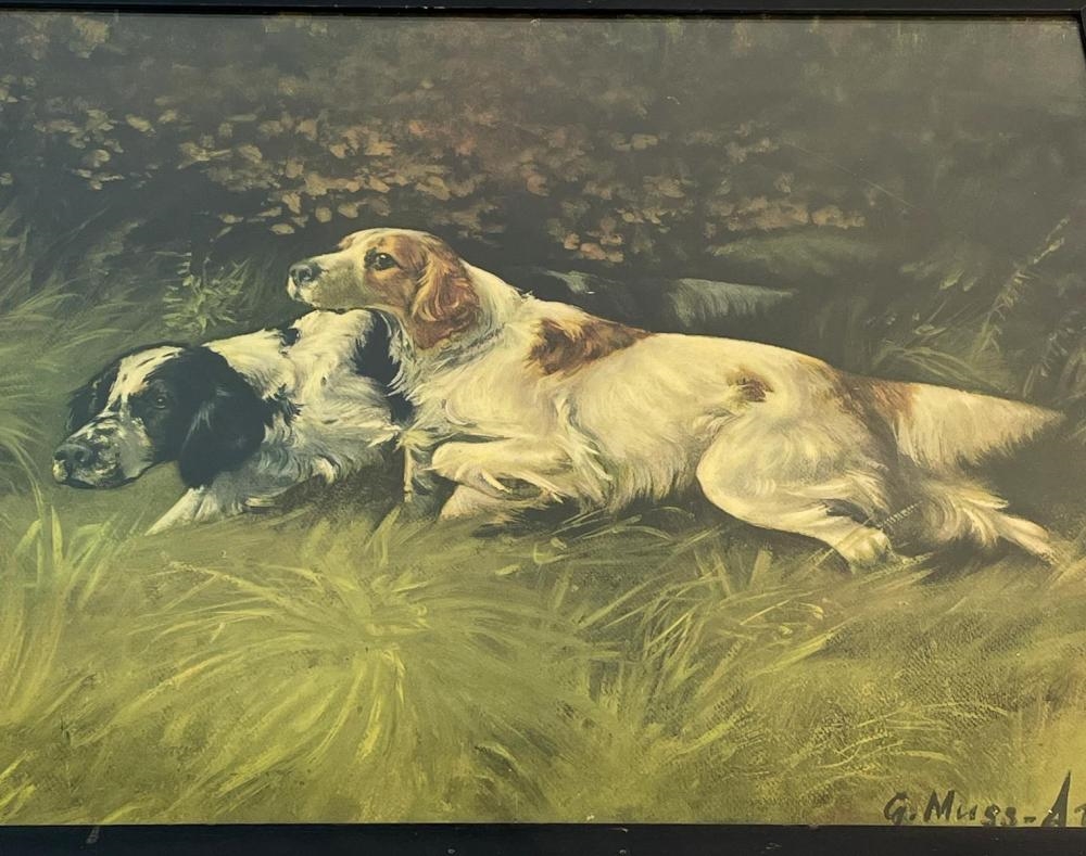 Artwork by Gustave Muss-Arnolt, Two Hunter Dogs "Now For The Flush" c. 1898 Print FRAMED, Made of Print
